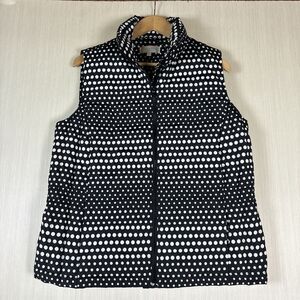 Talbots Women's Vest Sz M Petite Down Feather Polka Dot Black White‎ Ski Lodge